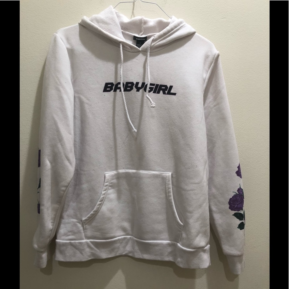 Ladies white long sleeves hoodie sweater. Size S